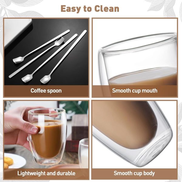 MULEVIP Latte Macchiato Gläser Doppelwandig (6 x 350ml) Doppelwandige Gläser,Doppelwandige Kaffeegläser,Thermogläser Doppelwandig für Cappuccino,Latte,EIS,Iced Americano,Milch,Saft - mit Löffel 6