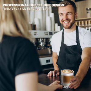 MULEVIP Latte Macchiato Gläser Doppelwandig (6 x 350ml) Doppelwandige Gläser,Doppelwandige Kaffeegläser,Thermogläser Doppelwandig für Cappuccino,Latte,EIS,Iced Americano,Milch,Saft - mit Löffel 18