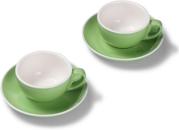 Terra Home 2er Cappuccino-Tassen Set - Grün, 200 ml, Glossy, Porzellan, Dickwandig, Spülmaschinenfest, italienisches Design - Kaffee-Tassen Set mit Untertassen 1