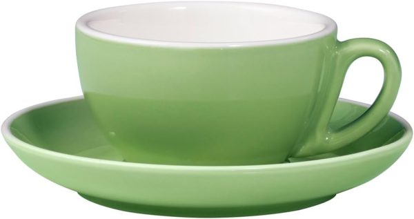 Terra Home 2er Cappuccino-Tassen Set - Grün, 200 ml, Glossy, Porzellan, Dickwandig, Spülmaschinenfest, italienisches Design - Kaffee-Tassen Set mit Untertassen 2