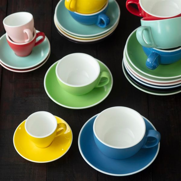 Terra Home 2er Cappuccino-Tassen Set - Grün, 200 ml, Glossy, Porzellan, Dickwandig, Spülmaschinenfest, italienisches Design - Kaffee-Tassen Set mit Untertassen 7