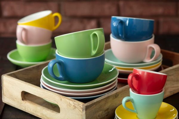 Terra Home 2er Cappuccino-Tassen Set - Grün, 200 ml, Glossy, Porzellan, Dickwandig, Spülmaschinenfest, italienisches Design - Kaffee-Tassen Set mit Untertassen 9