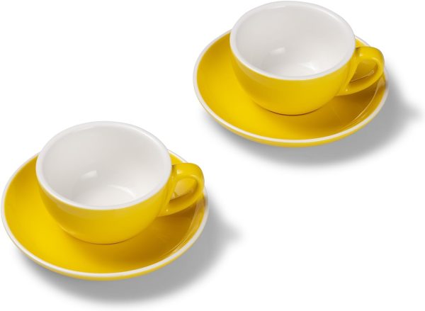 Terra Home 2er Cappuccino-Tassen Set - Gelb, 200 ml, Glossy, Porzellan, Dickwandig, Spülmaschinenfest, italienisches Design - Kaffee-Tassen Set mit Untertassen 1