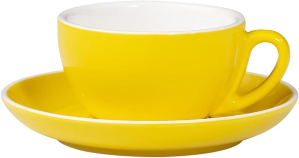 Terra Home 2er Cappuccino-Tassen Set - Gelb, 200 ml, Glossy, Porzellan, Dickwandig, Spülmaschinenfest, italienisches Design - Kaffee-Tassen Set mit Untertassen 2