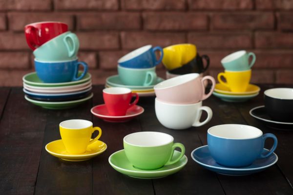 Terra Home 2er Cappuccino-Tassen Set - Gelb, 200 ml, Glossy, Porzellan, Dickwandig, Spülmaschinenfest, italienisches Design - Kaffee-Tassen Set mit Untertassen 3