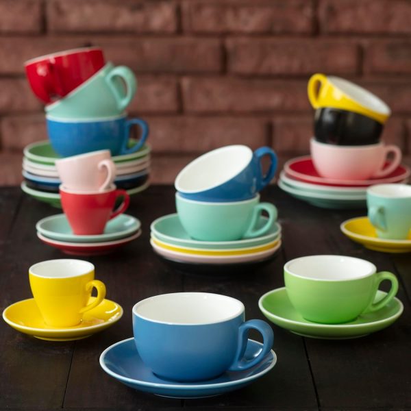 Terra Home 2er Cappuccino-Tassen Set - Gelb, 200 ml, Glossy, Porzellan, Dickwandig, Spülmaschinenfest, italienisches Design - Kaffee-Tassen Set mit Untertassen 4