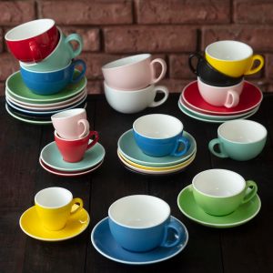 Terra Home 2er Cappuccino-Tassen Set - Gelb, 200 ml, Glossy, Porzellan, Dickwandig, Spülmaschinenfest, italienisches Design - Kaffee-Tassen Set mit Untertassen 16