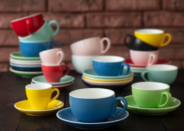 Terra Home 2er Cappuccino-Tassen Set - Gelb, 200 ml, Glossy, Porzellan, Dickwandig, Spülmaschinenfest, italienisches Design - Kaffee-Tassen Set mit Untertassen 6