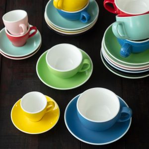 Terra Home 2er Cappuccino-Tassen Set - Gelb, 200 ml, Glossy, Porzellan, Dickwandig, Spülmaschinenfest, italienisches Design - Kaffee-Tassen Set mit Untertassen 20