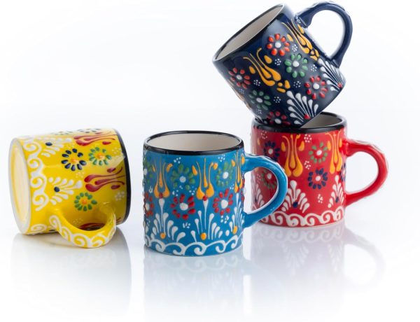 Handgefertigt Espressotassen, Keramik Espresso Tassen 4er Set, Bunte Espressotassen Set, Espressotasse 150 ml, Spülmaschinenfest Kaffeebecher Keramik, Kaffeetassen Set, Kleine Cappuccino Tassen 1