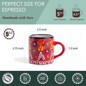 Handgefertigt Espressotassen, Keramik Espresso Tassen 4er Set, Bunte Espressotassen Set, Espressotasse 150 ml, Spülmaschinenfest Kaffeebecher Keramik, Kaffeetassen Set, Kleine Cappuccino Tassen 9
