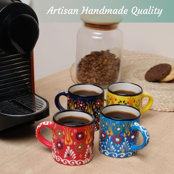 Handgefertigt Espressotassen, Keramik Espresso Tassen 4er Set, Bunte Espressotassen Set, Espressotasse 150 ml, Spülmaschinenfest Kaffeebecher Keramik, Kaffeetassen Set, Kleine Cappuccino Tassen 3