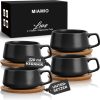 MIAMIO - 4 x 320 ml Kaffeetassen/Cappuccino Tassen mit Unterteller/elegant/modern/Kaffeebecher aus Steingut - Luxe Kollektion 4er Set (Schwarz) 19