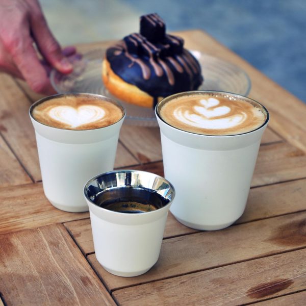 Huniox® 2 x 80 ML Espressotassen Weiß - Kaffeetassen Set Modern - Espresso Cup - Espressotassen Ohne Henkel - Becher Ohne Henkel - Kaffeehäferl - Metalltasse - Espressotassen Edelstahl (CORAL, 80 ML) 4