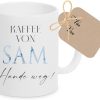 Kaffee-Tasse mit Buchstabe, personalisiert mit Wunschname, Persönliches Geschenk, Keramiktasse (Blau: Hände weg) 26