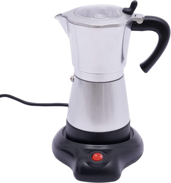 Vielrosse Espressokocher Elektrisch, 480W Mokkakocher mit Basis, 1-6 Tassen Kaffeemaschine 360° Drehbar Basis Geeignet Abschaltautomatik für Zuhause Büro Reisen (Silber) 1