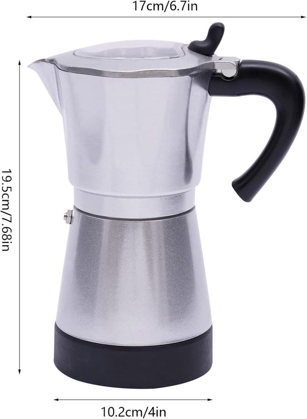 Vielrosse Espressokocher Elektrisch, 480W Mokkakocher mit Basis, 1-6 Tassen Kaffeemaschine 360° Drehbar Basis Geeignet Abschaltautomatik für Zuhause Büro Reisen (Silber) 2