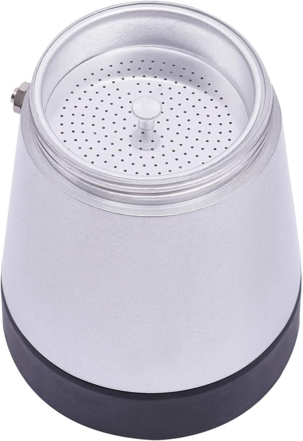 Vielrosse Espressokocher Elektrisch, 480W Mokkakocher mit Basis, 1-6 Tassen Kaffeemaschine 360° Drehbar Basis Geeignet Abschaltautomatik für Zuhause Büro Reisen (Silber) 4