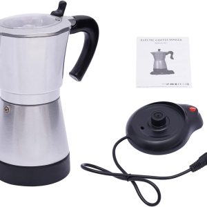 Vielrosse Espressokocher Elektrisch, 480W Mokkakocher mit Basis, 1-6 Tassen Kaffeemaschine 360° Drehbar Basis Geeignet Abschaltautomatik für Zuhause Büro Reisen (Silber) 20