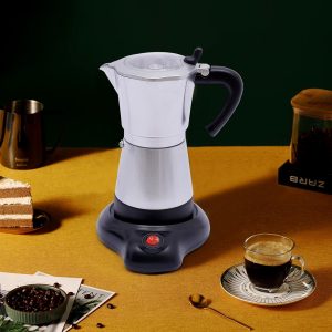 Vielrosse Espressokocher Elektrisch, 480W Mokkakocher mit Basis, 1-6 Tassen Kaffeemaschine 360° Drehbar Basis Geeignet Abschaltautomatik für Zuhause Büro Reisen (Silber) 22