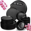 Moritz & Moritz NORDIC Geschirrset 6 Personen 18-teilig Schwarz - Elegantes Teller Set aus hochwertigem Steinzeug - Geschirr Set aus 6x Dinnerteller, 6x Dessertteller, 6x Suppenteller 22