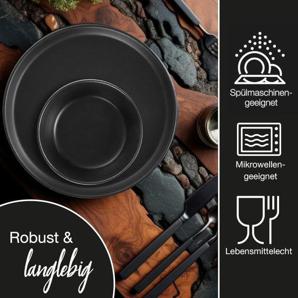 Moritz & Moritz NORDIC Geschirrset 6 Personen 18-teilig Schwarz - Elegantes Teller Set aus hochwertigem Steinzeug - Geschirr Set aus 6x Dinnerteller, 6x Dessertteller, 6x Suppenteller 3