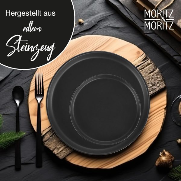 Moritz & Moritz NORDIC Geschirrset 6 Personen 18-teilig Schwarz - Elegantes Teller Set aus hochwertigem Steinzeug - Geschirr Set aus 6x Dinnerteller, 6x Dessertteller, 6x Suppenteller 5