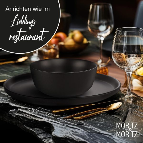 Moritz & Moritz NORDIC Geschirrset 6 Personen 18-teilig Schwarz - Elegantes Teller Set aus hochwertigem Steinzeug - Geschirr Set aus 6x Dinnerteller, 6x Dessertteller, 6x Suppenteller 6