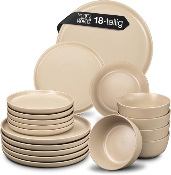 Moritz & Moritz NORDIC Geschirrset 6 Personen 18-teilig Taupe - Elegantes Teller Set aus hochwertigem Steinzeug - Geschirr Set aus 6x Dinnerteller, 6x Dessertteller, 6x Suppenteller 1