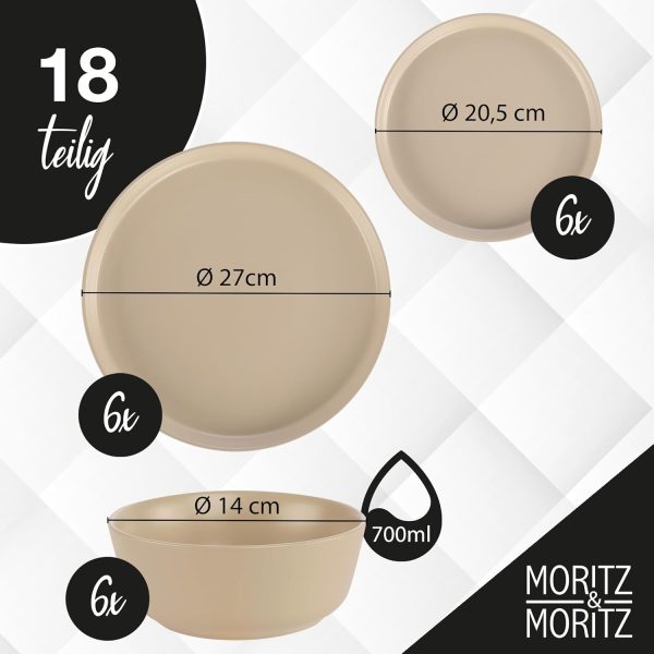 Moritz & Moritz NORDIC Geschirrset 6 Personen 18-teilig Taupe - Elegantes Teller Set aus hochwertigem Steinzeug - Geschirr Set aus 6x Dinnerteller, 6x Dessertteller, 6x Suppenteller 2