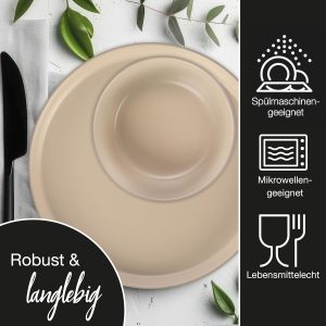 Moritz & Moritz NORDIC Geschirrset 6 Personen 18-teilig Taupe - Elegantes Teller Set aus hochwertigem Steinzeug - Geschirr Set aus 6x Dinnerteller, 6x Dessertteller, 6x Suppenteller 10