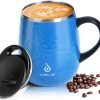 Ideus Kaffeebecher 470 ml (16 oz), doppelwandige vakuumisolierte Kaffee- und Teetasse aus Edelstahl mit rutschfestem Griff und Schiebemoduldeckel und großem Volumen (Leopard Blau) 23