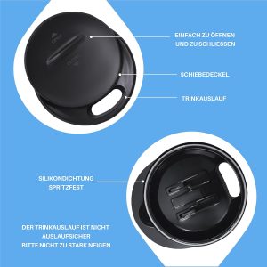 Ideus Kaffeebecher 470 ml (16 oz), doppelwandige vakuumisolierte Kaffee- und Teetasse aus Edelstahl mit rutschfestem Griff und Schiebemoduldeckel und großem Volumen (Leopard Blau) 14