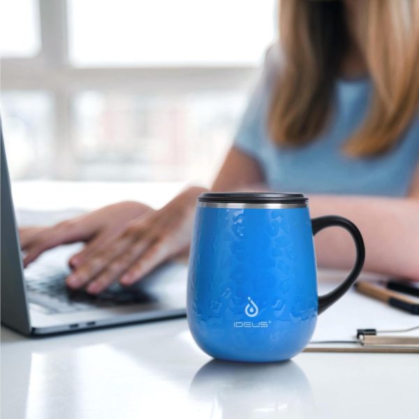 Ideus Kaffeebecher 470 ml (16 oz), doppelwandige vakuumisolierte Kaffee- und Teetasse aus Edelstahl mit rutschfestem Griff und Schiebemoduldeckel und großem Volumen (Leopard Blau) 6