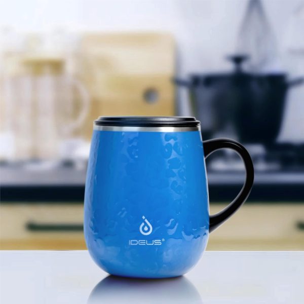 Ideus Kaffeebecher 470 ml (16 oz), doppelwandige vakuumisolierte Kaffee- und Teetasse aus Edelstahl mit rutschfestem Griff und Schiebemoduldeckel und großem Volumen (Leopard Blau) 8