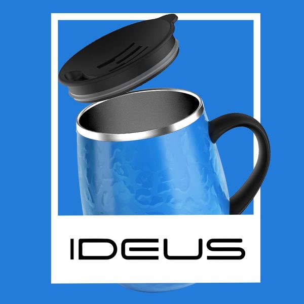 Ideus Kaffeebecher 470 ml (16 oz), doppelwandige vakuumisolierte Kaffee- und Teetasse aus Edelstahl mit rutschfestem Griff und Schiebemoduldeckel und großem Volumen (Leopard Blau) 9
