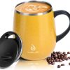 Ideus Kaffeebecher 470 ml (16 oz), doppelwandige vakuumisolierte Kaffee- und Teetasse aus Edelstahl mit rutschfestem Griff und Schiebemoduldeckel und großem Volumen (Leopard Gelb) 26