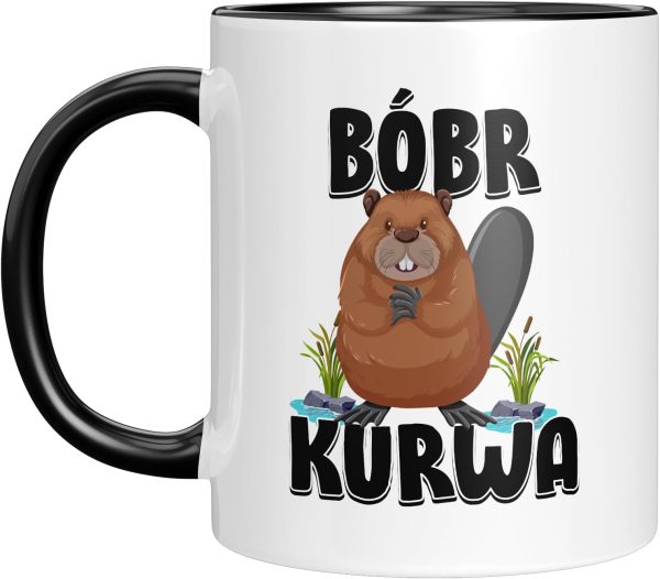 Kaffeetasse mit Motiv - Bobr Kurwa - berühmtes Meme - lustige Geschenkidee - viral - Tasse mit Tiermotiv - Geburtstagsgeschenk - Beaver - Biber - Bober - Schwarz 1