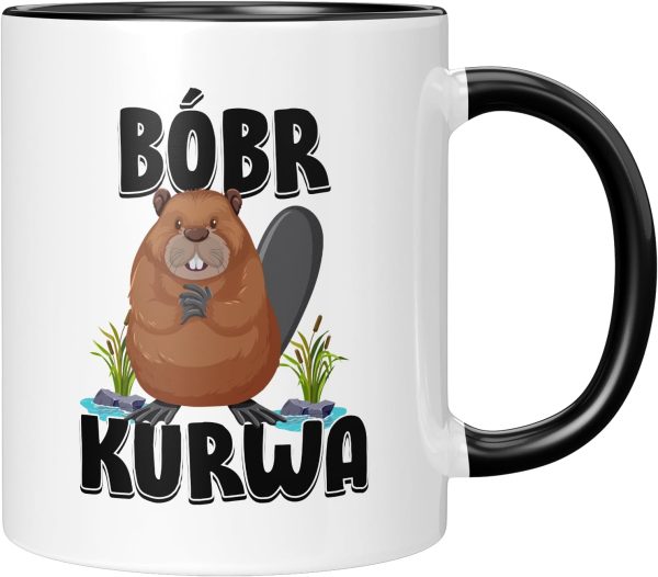 Kaffeetasse mit Motiv - Bobr Kurwa - berühmtes Meme - lustige Geschenkidee - viral - Tasse mit Tiermotiv - Geburtstagsgeschenk - Beaver - Biber - Bober - Schwarz 2