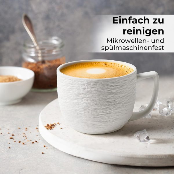 MIAMIO - Kaffee Tassen Set 4er / weiße Kaffeebecher 450 ml/Tasse für Kaffee, Latte Macchiato, Tee, Espresso - Oasis Kollektion 4