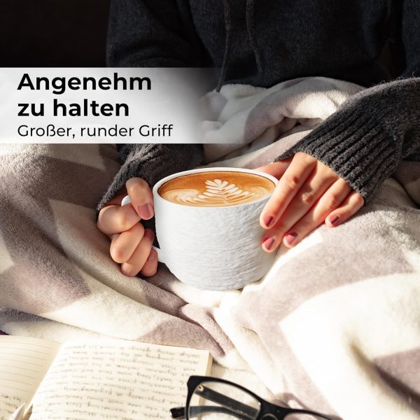 MIAMIO - Kaffee Tassen Set 4er / weiße Kaffeebecher 450 ml/Tasse für Kaffee, Latte Macchiato, Tee, Espresso - Oasis Kollektion 5