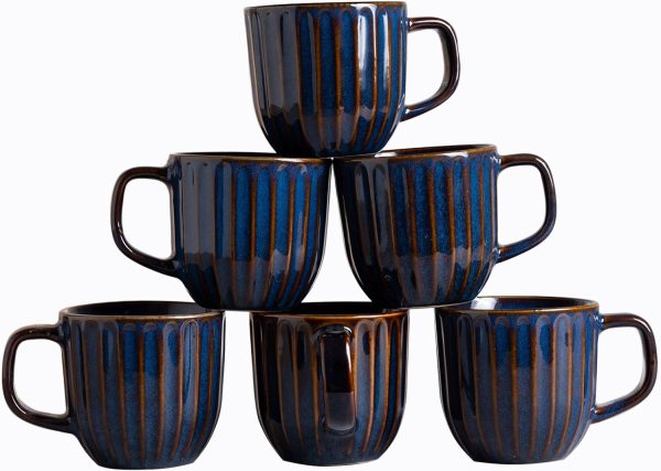 Kaffeebecher Set 6 Stück, Tassen Set 320ml Kaffeetassen aus Porzellan mit Henkel, Teetasse 6erGroß Milchkaffeetasse Kaffeepott für Espresso Cappuccino 1