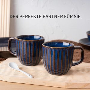 Kaffeebecher Set 6 Stück, Tassen Set 320ml Kaffeetassen aus Porzellan mit Henkel, Teetasse 6erGroß Milchkaffeetasse Kaffeepott für Espresso Cappuccino 6