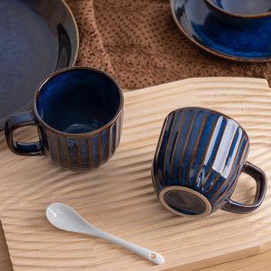 Kaffeebecher Set 6 Stück, Tassen Set 320ml Kaffeetassen aus Porzellan mit Henkel, Teetasse 6erGroß Milchkaffeetasse Kaffeepott für Espresso Cappuccino 8