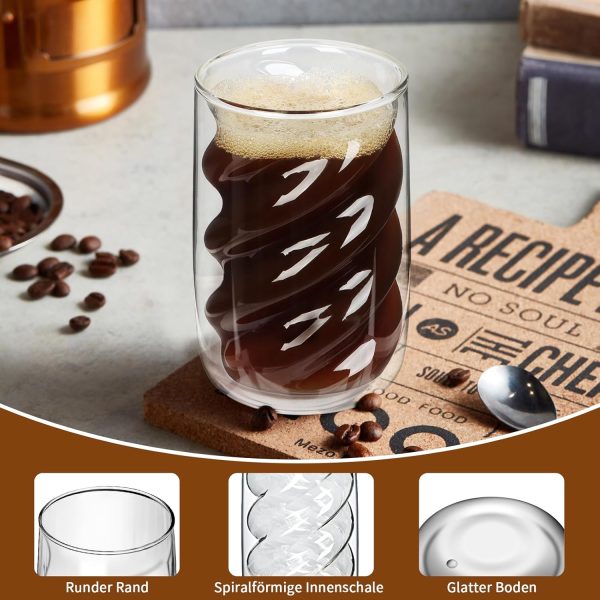 SILRIVES Latte Macchiato Gläser Doppelwandig 350ml 4er Set mit 4 Löffeln,Kaffeegläser aus Borosilikatglas,Isolierende Espressotassen, Cappuccino Gläser,Eiskaffee Gläser,Teegläser,Thermogläser 3