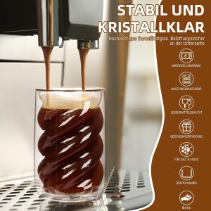 SILRIVES Latte Macchiato Gläser Doppelwandig 350ml 4er Set mit 4 Löffeln,Kaffeegläser aus Borosilikatglas,Isolierende Espressotassen, Cappuccino Gläser,Eiskaffee Gläser,Teegläser,Thermogläser 12