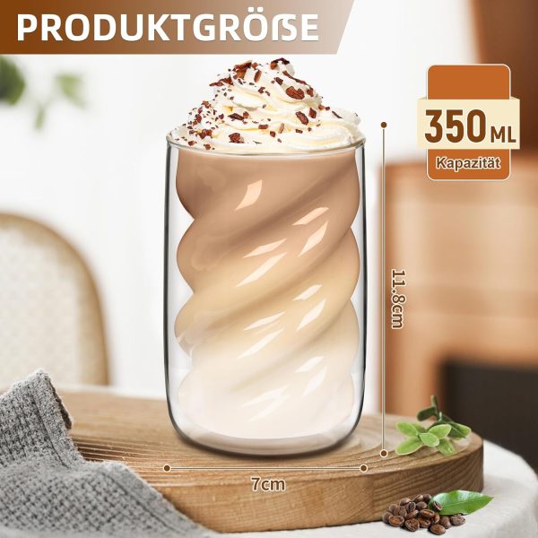 SILRIVES Latte Macchiato Gläser Doppelwandig 350ml 4er Set mit 4 Löffeln,Kaffeegläser aus Borosilikatglas,Isolierende Espressotassen, Cappuccino Gläser,Eiskaffee Gläser,Teegläser,Thermogläser 5