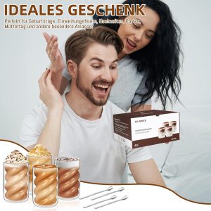 SILRIVES Latte Macchiato Gläser Doppelwandig 350ml 4er Set mit 4 Löffeln,Kaffeegläser aus Borosilikatglas,Isolierende Espressotassen, Cappuccino Gläser,Eiskaffee Gläser,Teegläser,Thermogläser 18