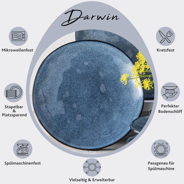 Sänger | Dessertteller Set Darwin 4 tlg, Teller Set 4 Personen, Steingut Plates Set, Essgeschirr, Teller Modern Handmade, Essservice in Blau | PREMIUM COLLECTION 2