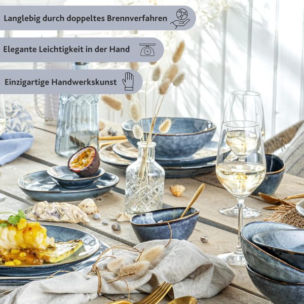 Sänger | Dessertteller Set Darwin 4 tlg, Teller Set 4 Personen, Steingut Plates Set, Essgeschirr, Teller Modern Handmade, Essservice in Blau | PREMIUM COLLECTION 4
